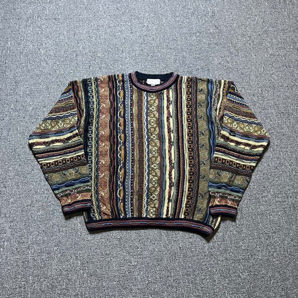 Vintage Norm Thompson 3D Knit Sweater Medium Multi Color Coogi Style 90s